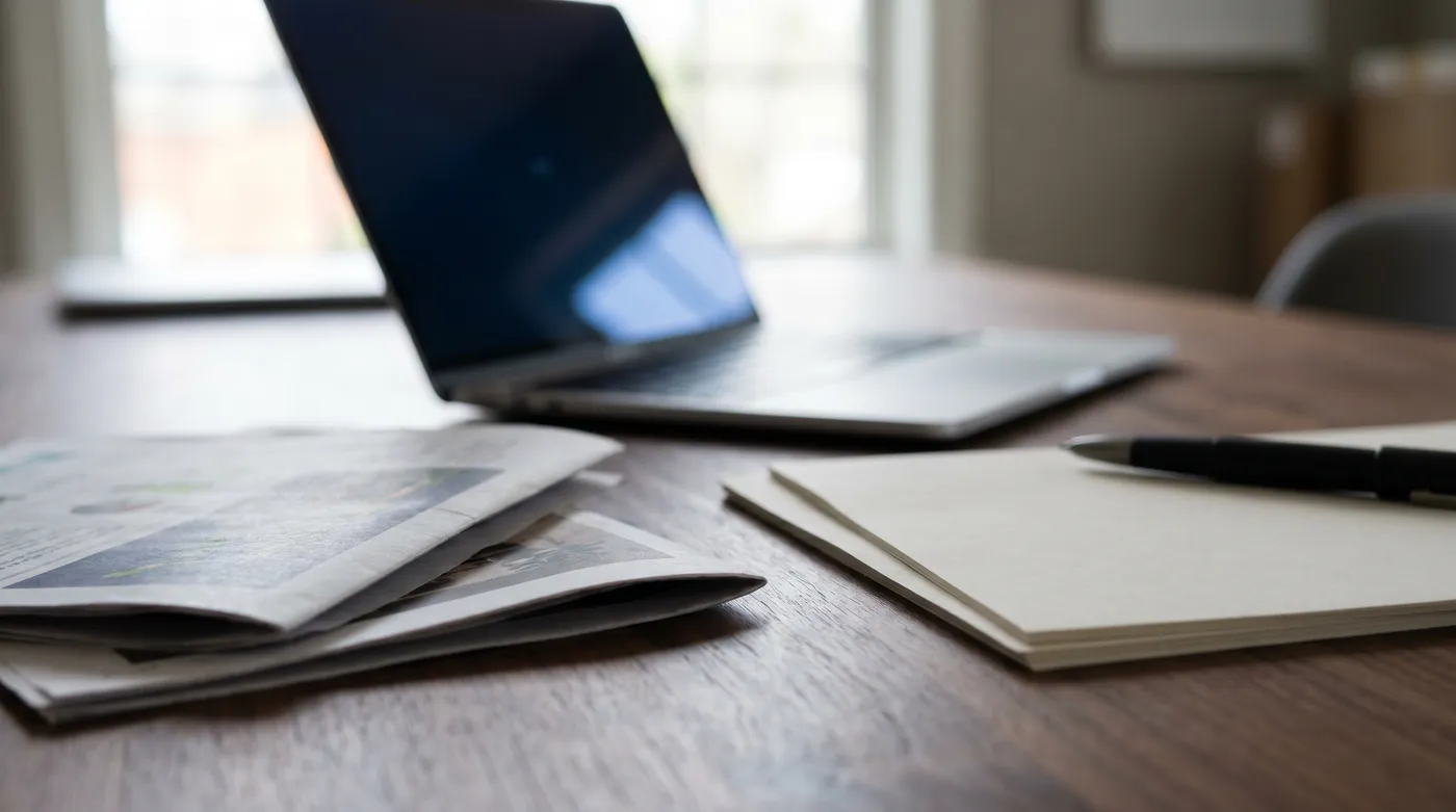 Two printed resumes side-by-side on a dark walnut desk next to a laptop, comparing layout and design quality.