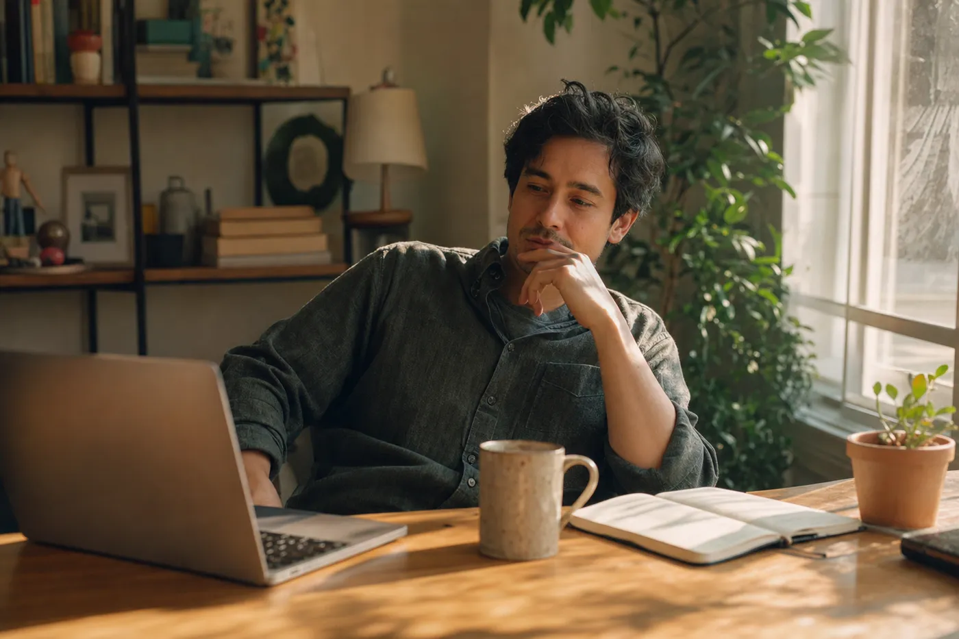 A job seeker looking disappointed at their laptop, representing the frustration of hidden subscription paywalls.