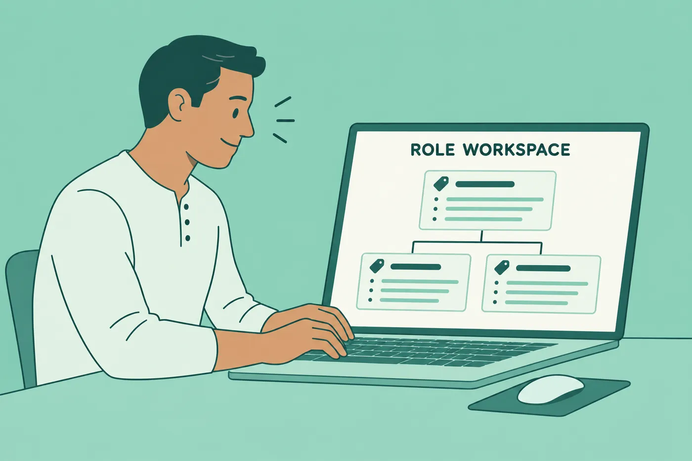 A man organizes tailored resume versions inside a clean digital workspace interface on his laptop.