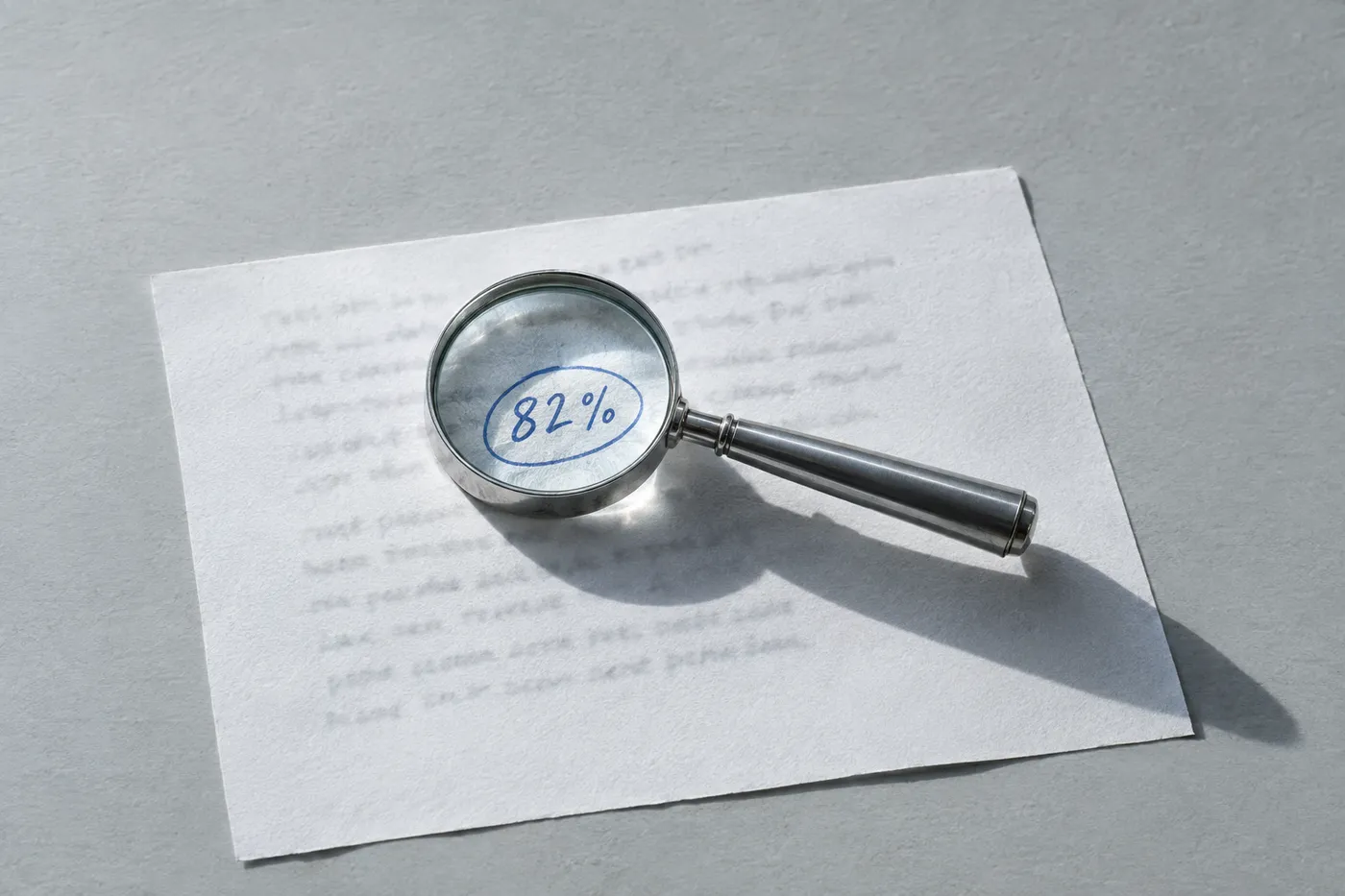 A magnifying glass focuses on a handwritten percentage circled in blue ink, illustrating how to isolate STAR method results.