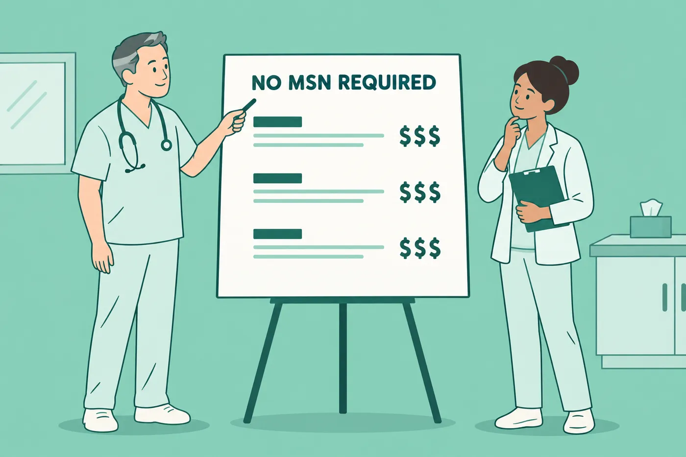An experienced nurse points to a whiteboard listing high-paying nursing roles that do not require a master's degree.