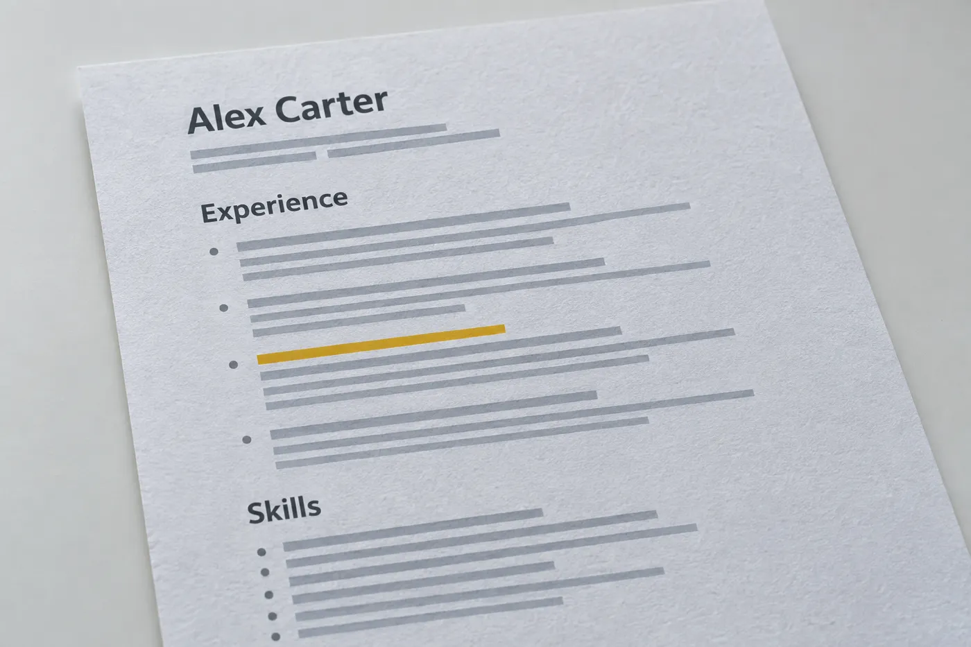 A resume open on a desk, for a Multifamily and commercial wording that does not transfer resume example on Roleframe